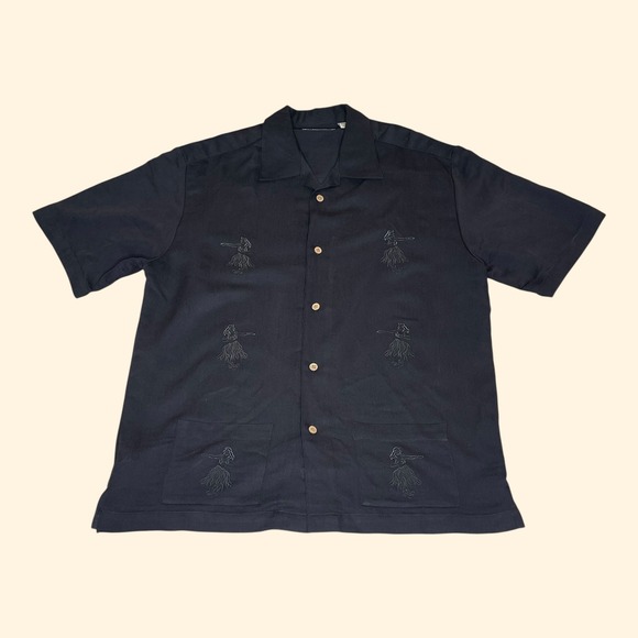 Cubavera Other - Cubavera Men's Black Embroidered Hula Dancer Short Sleeve Hawaiian Shirt MEDIUM